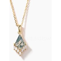 Collier en Agate Mousse Taillé en Cerf-volant avec Moissanite Baguette — Collier pendentif