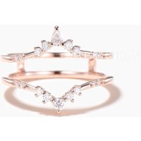 Double Curved Ring Enhancer Mixed Cut Moissanite Rose Gold Wedding Band