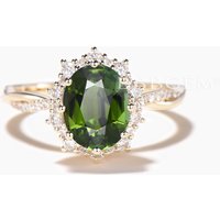 Diamond Halo Ring Oval Cut Natural Green Tourmaline Twisted Wedding Ring — Wedding Jewelry
