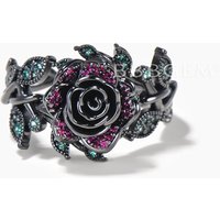 Black Gold Flower Ring Ruby Emerald Nature Inspired Twisted Engagement Ring — Engagement Rings