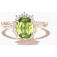 Diamond Twisted Ring 1.5CT Oval Cut Natural Peridot Halo Engagement Ring
