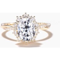 Diamond Halo Ring 1.5CT Oval Cut Moissanite Twisted Engagement Ring