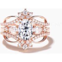 Moissanite Ring Enhancer Bridal Set 1.5CT Oval Cut Moissanite Wedding Ring — Wedding Jewelry