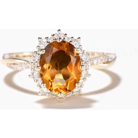Twisted Ring 1.5CT Oval Cut Natural Citrine Diamond Halo Engagement Ring