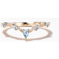 Bague de mariage en aigue-marine, coupe mixte, anneau en aigue-marine — Bijoux de mariage