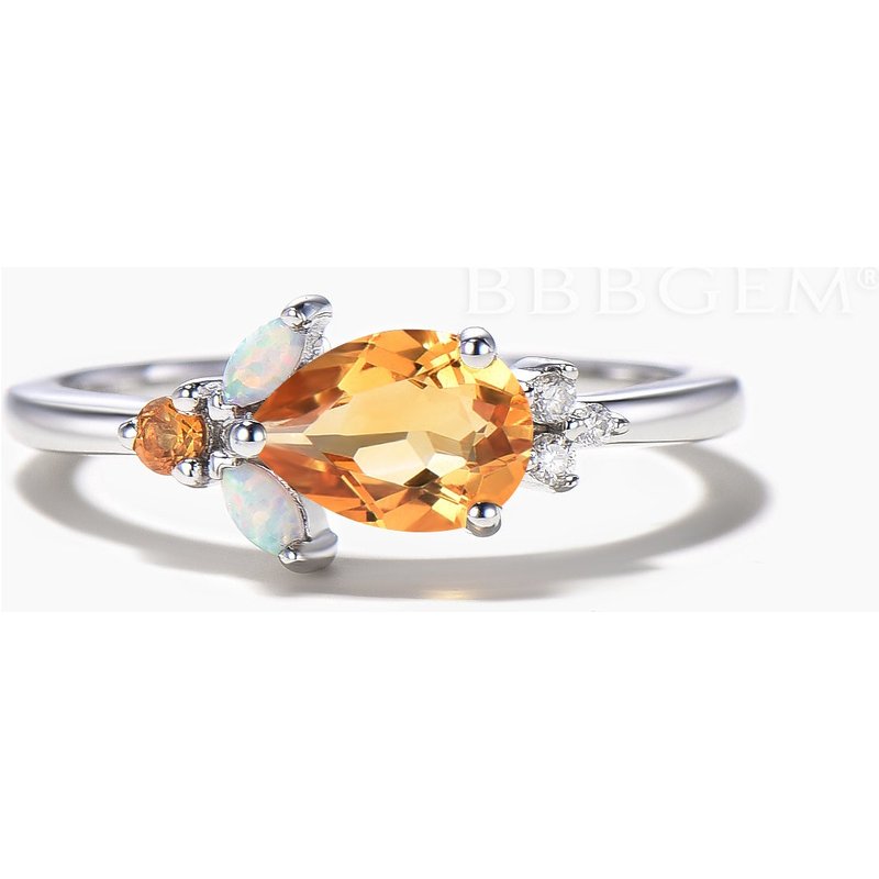 Teardrop Cut Natural Citrine Engagement Ring Opal Diamond Cluster Ring — Engagement Rings