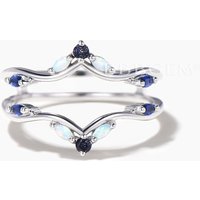 Marquise Cut Opal Sapphire Wedding Ring Round Sandstone Enhancer Band