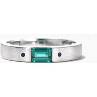 4mm Baguette Cut Emerald Engagement Ring Blue Sandstone Three Stone Ring — Engagement Rings