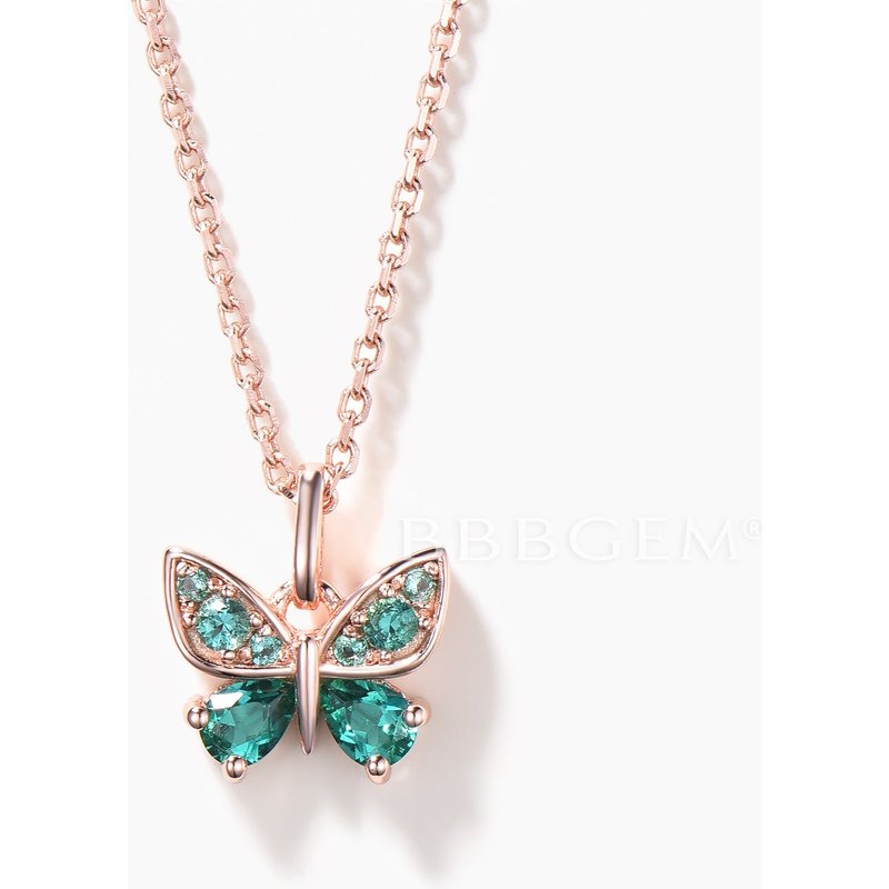 Pear Cut Emerald Butterfly Pendant Round Emerald Animal Inspired Necklace — Pendant Necklace
