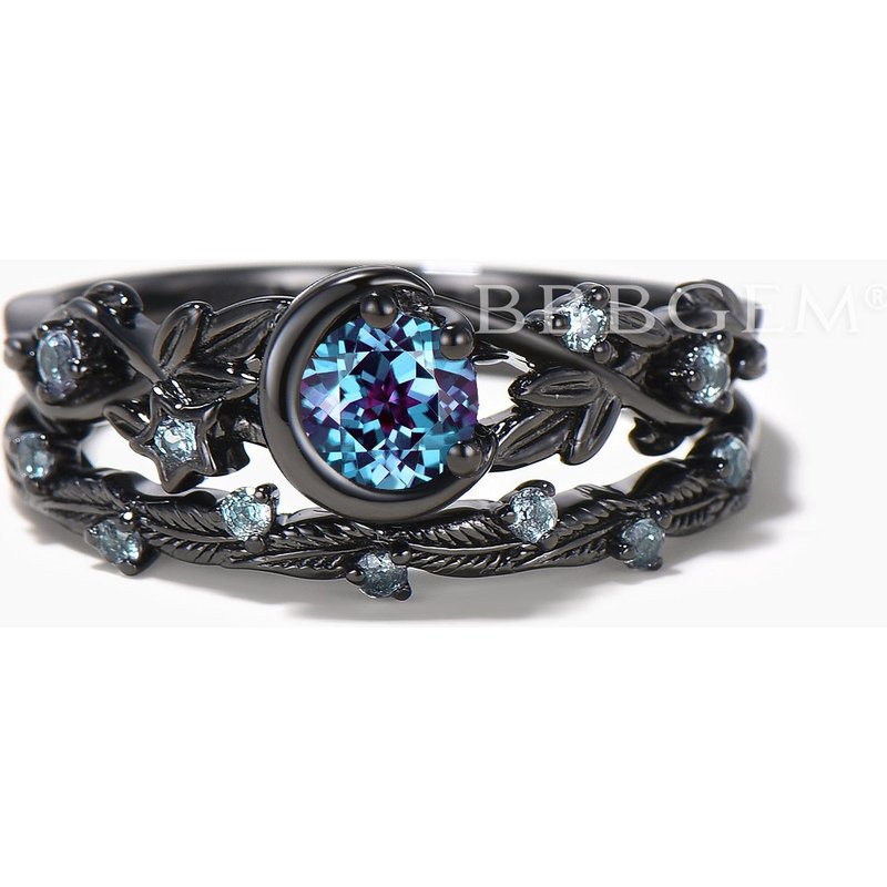 Ensemble de Mariage en Alexandrite Ronde Inspiré par la Nature — Bijoux de mariage