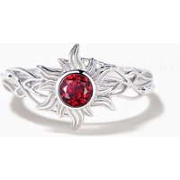 Round Cut Ruby Twisted Engagement Ring White Opal Princess Rapunzel Ring