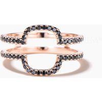 Bague de mariage courbée Double U en spinelle noir taille ronde en or rose — Bijoux de mariage