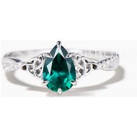 Teardrop Cut Emerald Celtic Knot Engagement Ring Diamond Twisted Ring — Engagement Rings