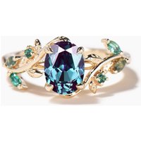 Oval Color-change Alexandrite Engagement Ring Emerald Nature Inspired Ring