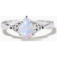 Teardrop Cut White Opal Twisted Engagement Ring Diamond Celtic Knot Ring