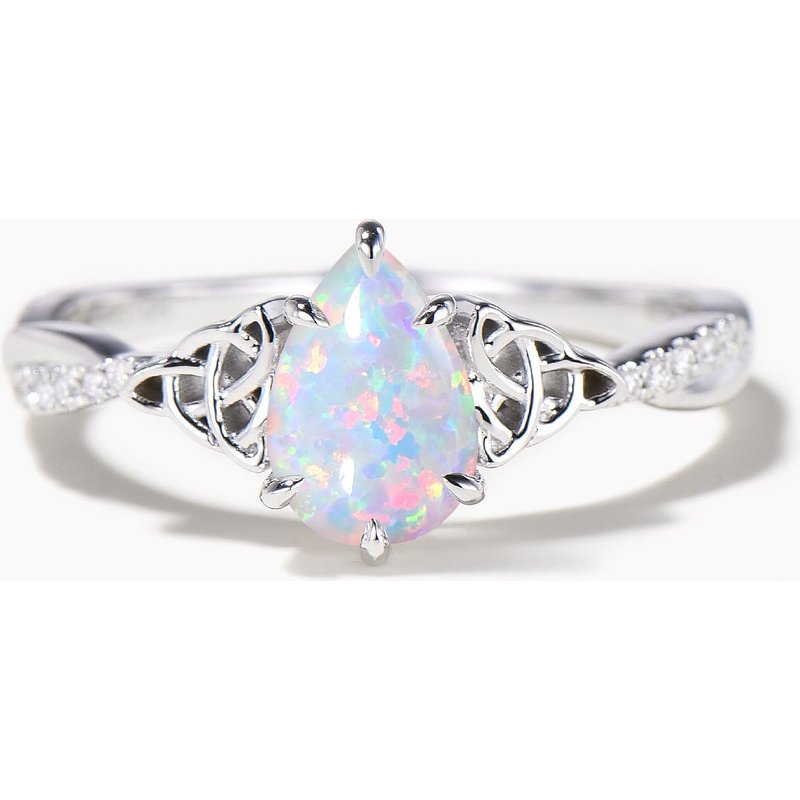 Teardrop Cut White Opal Twisted Engagement Ring Diamond Celtic Knot Ring — Engagement Rings