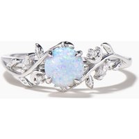 Bague de fiançailles en opale blanche ronde de 1 ct avec diamants inspirée de la nature