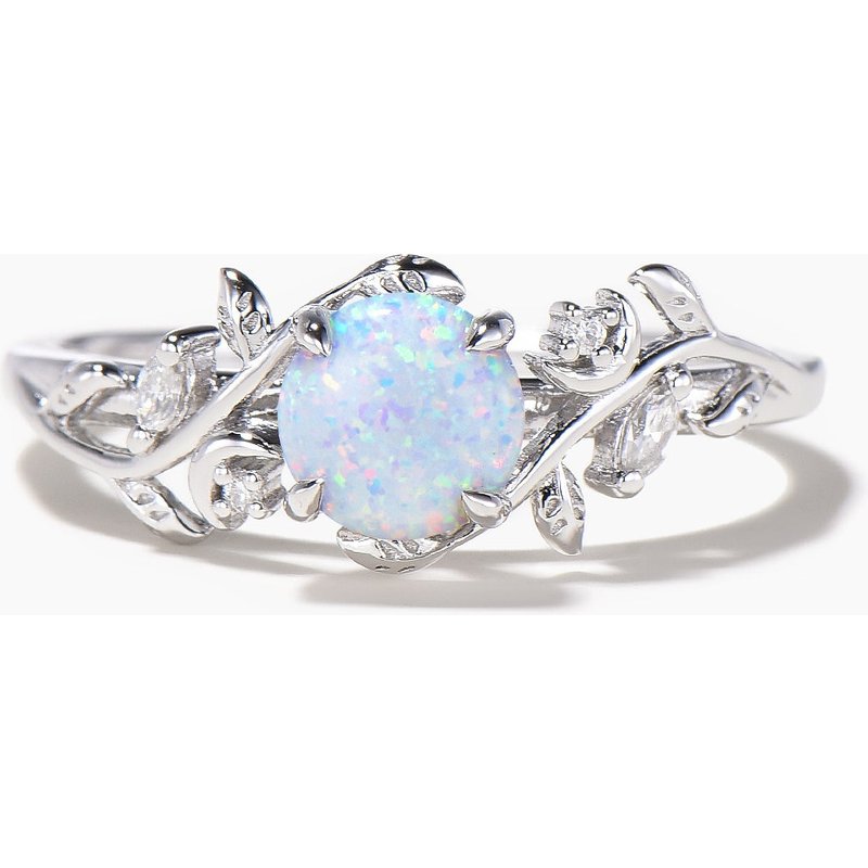 1ct Round Cut White Opal Moon Ring Diamond Nature Inspired Engagement Ring — Engagement Rings