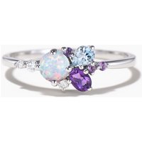 Bague de fiançailles en opale taille ronde avec aquamarine et améthyste