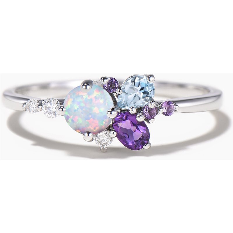 Round Cut Opal Engagement Ring Aquamarine Amethyst Mixed Cut Cluster Ring — Engagement Rings