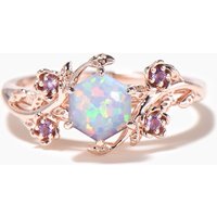 Bague de Fiançailles en Opale Découpe Hexagonale avec Accents d'Améthyste