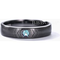Black Gold 4mm wide Hexagon Cut Alexandrite Men's Wedding Band Matte Brushed — Wedding Jewelry