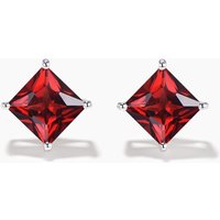 Princess Cut Natural Garnet Stud Earrings Minimalist Red Gemstone Earrings
