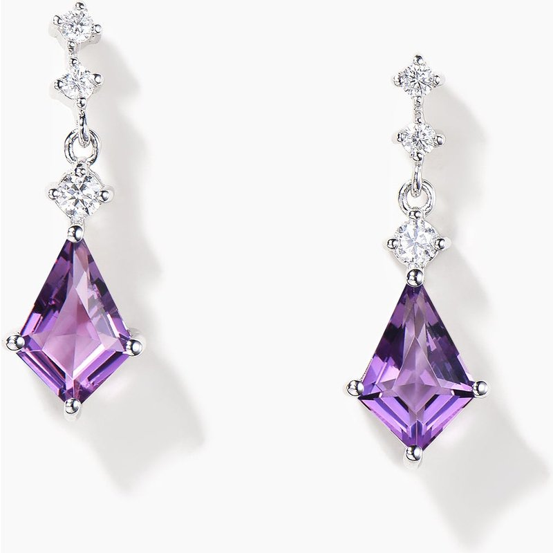Kite Cut Natural Amethyst Drop Earrings Diamond Minimalist Dangle Crystal Earrings — Stud Earrings
