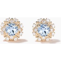 Round Cut Aquamarine Stud Earrings Diamond Cluster Flower Earrings