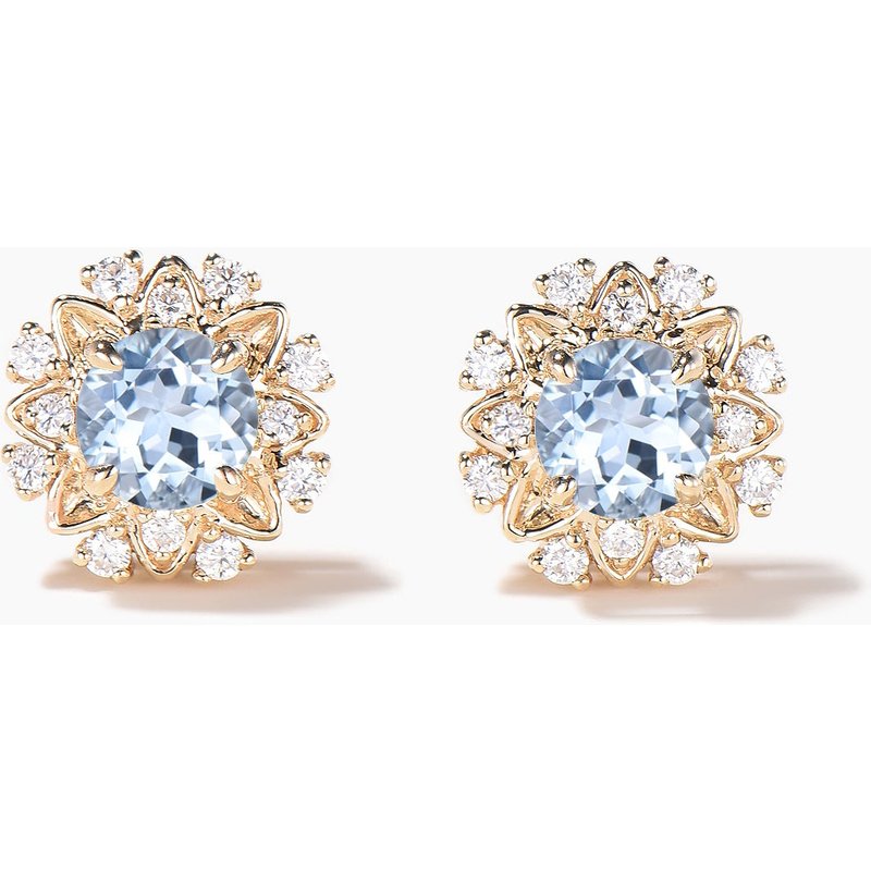 Boucles d'oreilles en saphir bleu coupées rondes avec cluster de diamants — Boucles D'oreilles