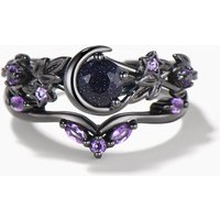Bague de mariage en sable bleu rond avec accents d'améthyste — Bijoux de mariage