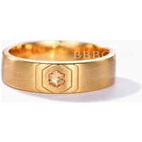 November Birthstone Wedding Rings Men's Hexagon Citrine Band 14K Yellow Gold