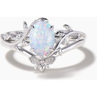 Nature Inspired 1.5ct Oval Cut White Opal Solitaire Ring Bee Wedding Band