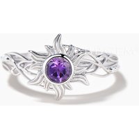 Bague de fiançailles en améthyste naturelle ronde inspirée de Raiponce