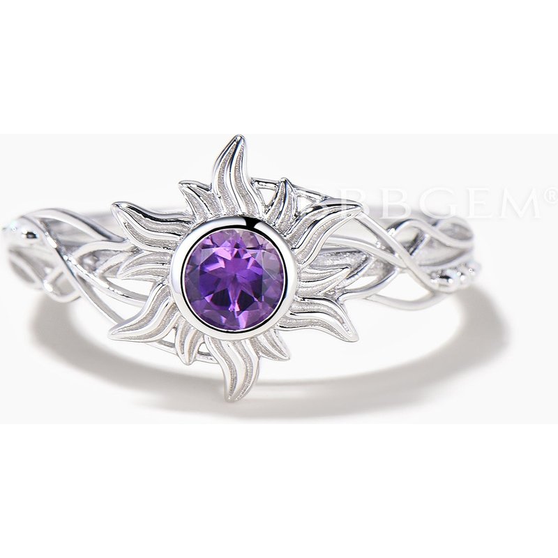 Rapunzel Inspired Round Cut Natural Amethyst Sun Engagement Ring — Engagement Rings