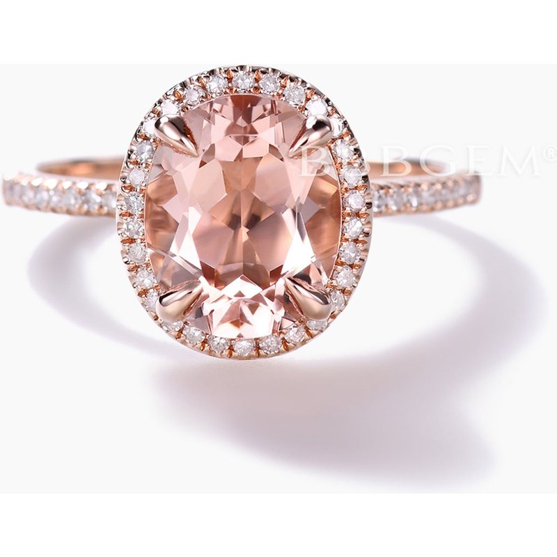 7x9mm Oval Cut Halo Morganite and Diamond Engagement Ring Petite Thin — Engagement Rings
