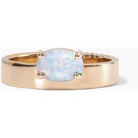 5mm Width Oval Cut Opal Cigar Band for Women East to West Horizontal Ring