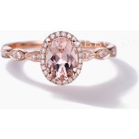 Bague de fiançailles en morganite et diamant avec halo et milgrain