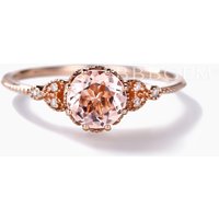 Bague de fiançailles en morganite et diamant rétro vintage milgrain