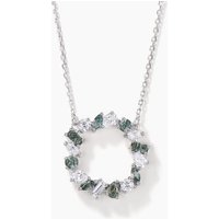 Mixed Cut Natural Moss Agate Moissanite Circle Pendant White Gold Necklace