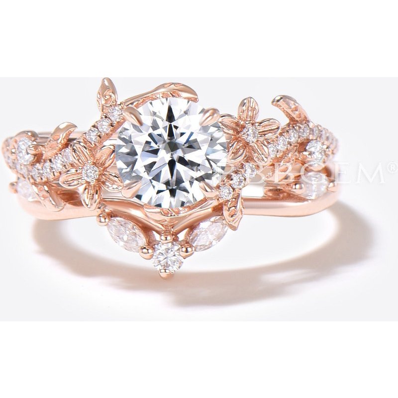 Bague de mariage florale en diamant cultivé en laboratoire avec certificat IGI — Bijoux de mariage