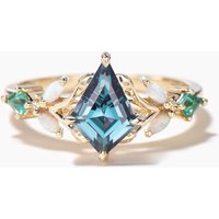 Kite Cut Color-change Alexandrite Bridal Ring Nature Inspired Opal Emerald Ring