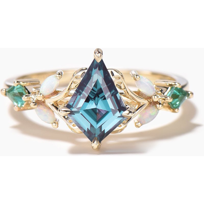 Kite Cut Color-change Alexandrite Bridal Ring Nature Inspired Opal Emerald Ring — Stackable Rings