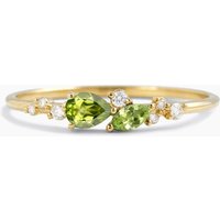 Mixed Cut Natural Peridot Diamond Cluster Ring 14k Yellow Gold Dainty Ring — Stackable Rings