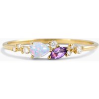 Bague de mariage en opale blanche en forme de goutte et améthyste marquise