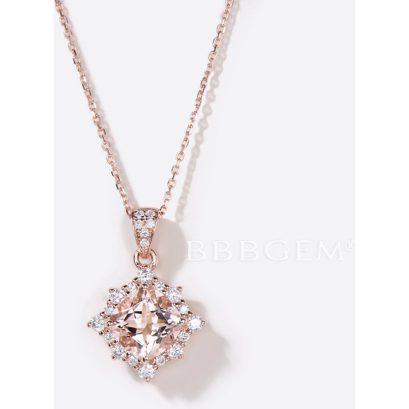 Pendentif en Morganite Taille Coussin en Or Rose 14K — Collier pendentif