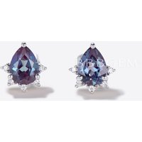 Teardrop Cut Color-Change Alexandrite Stud Earrings Minimalist Earrings