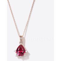 Teardrop Cut Red Ruby Diamond Minimalist Pendant 14K Rose Gold Necklace