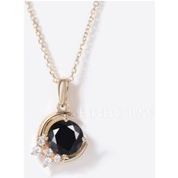 Round Cut Black Onyx Moon Pendant Yellow Gold Diamond Cluster Necklace