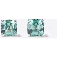 Asscher Cut Green Sapphire studs Earrings Sterling Silver Solitaire Earrings — Stud Earrings